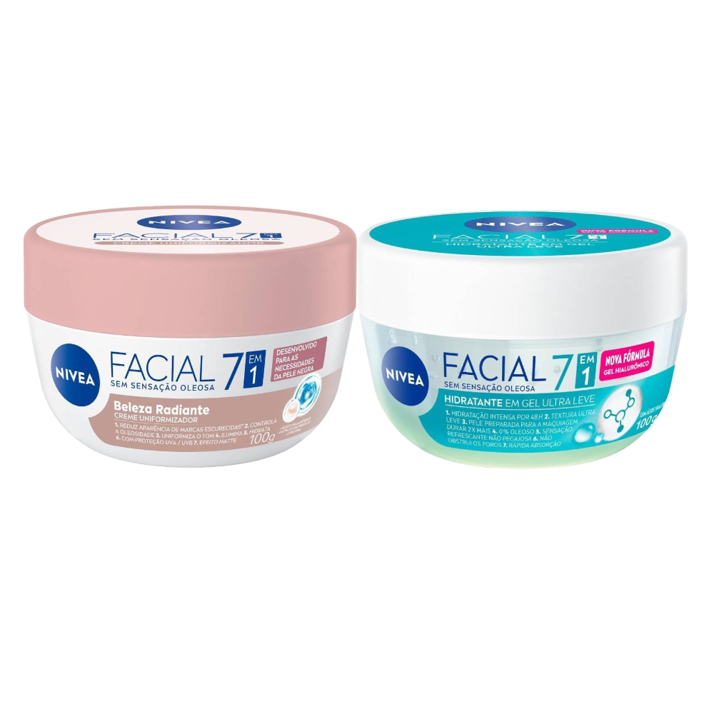 Kit Nivea Hidratante Facial Em Gel Ultraleve 7 Em 1 100g + Creme Facial Uniformizador Beleza Radiante 7 Em 1 100g