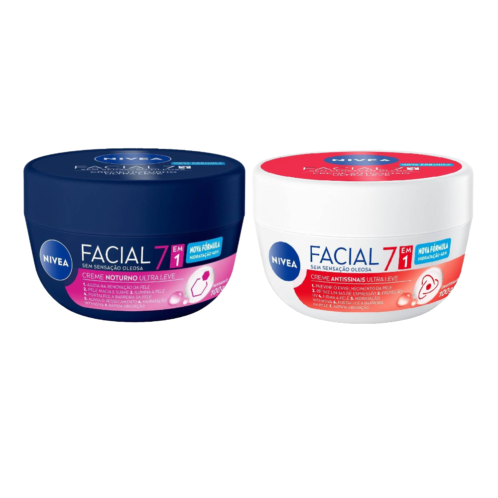 Kit Nivea Creme Facial Noturno Ultraleve 7 Em 1 100g + Creme Facial Antissinais Ultraleve 7 Em 1 100g