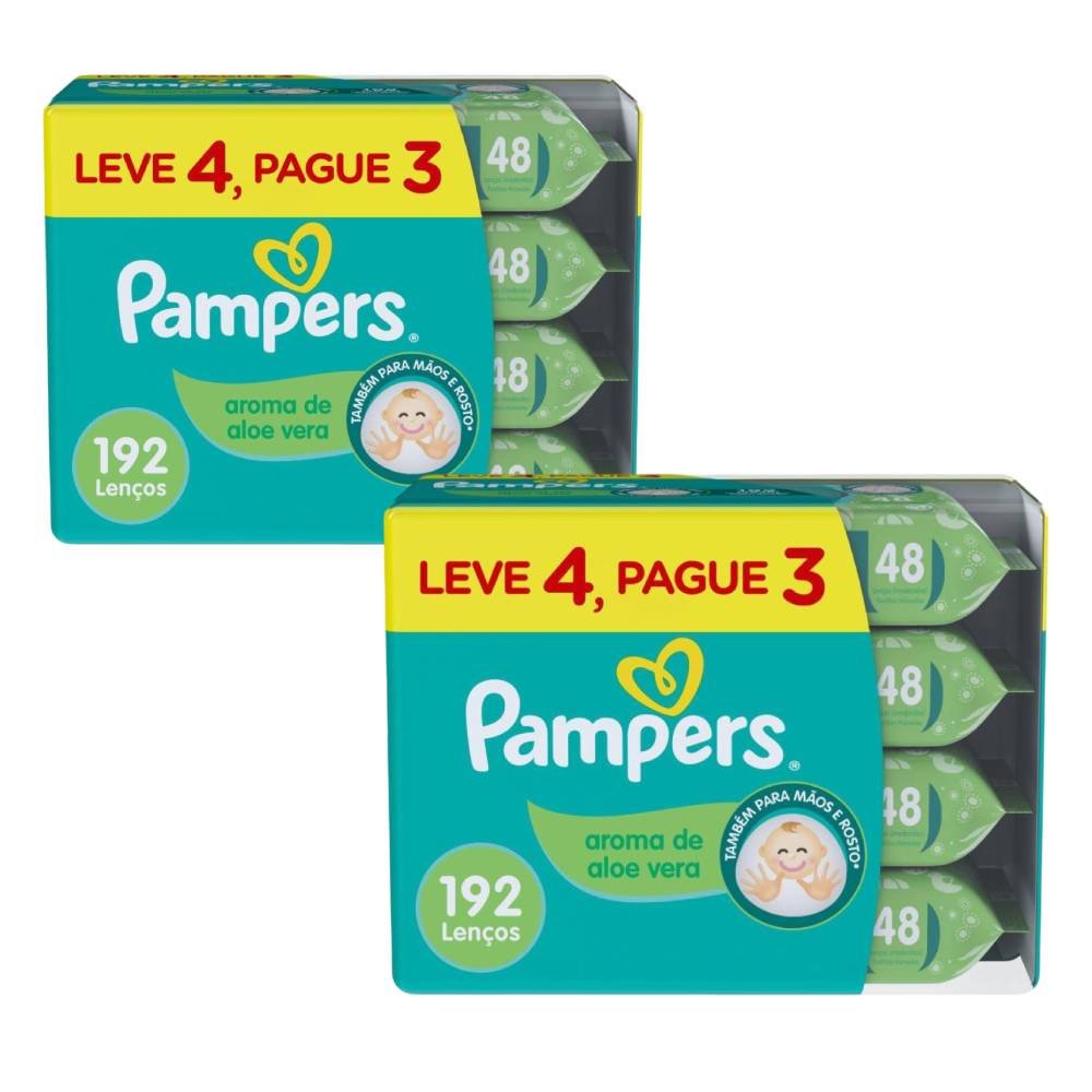 Kit Lenços Umedecidos Pampers 384 Unidade Cuidado De Bebê (2 Pacotes De 192 Unidades)