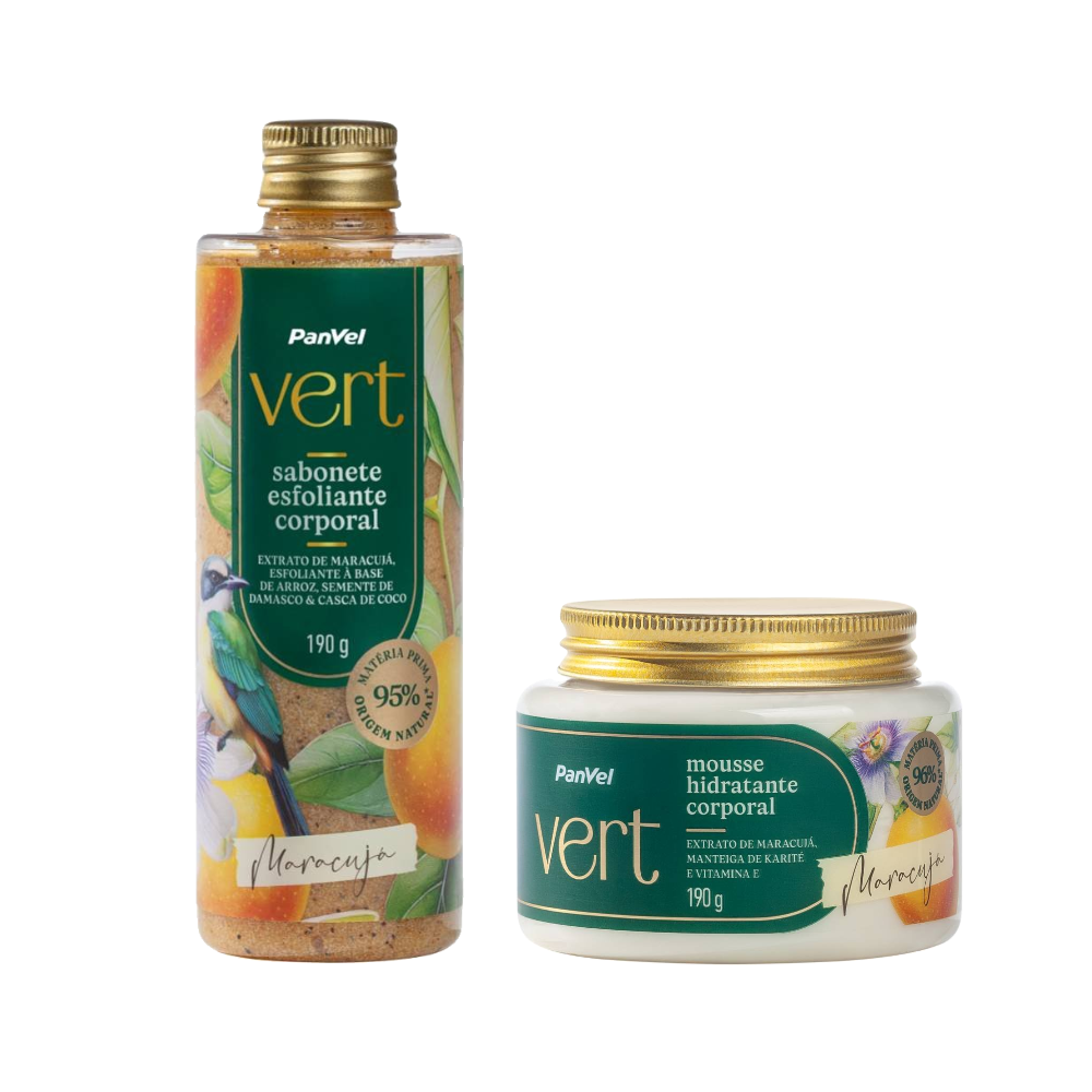 Kit Panvel Sabonete Esfoliante Corporal Maracujá Vert 190g + Mousse Hidratante Corporal Maracujá Vert 190g
