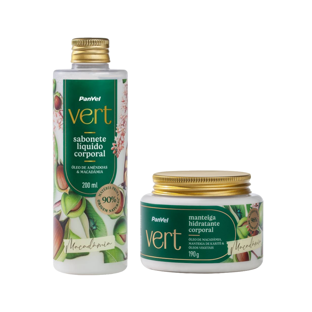 Kit Panvel Sabonete Líquido Corporal Macadâmia Vert 200ml + Manteiga Hidratante Corporal Macadâmia Vert 190g