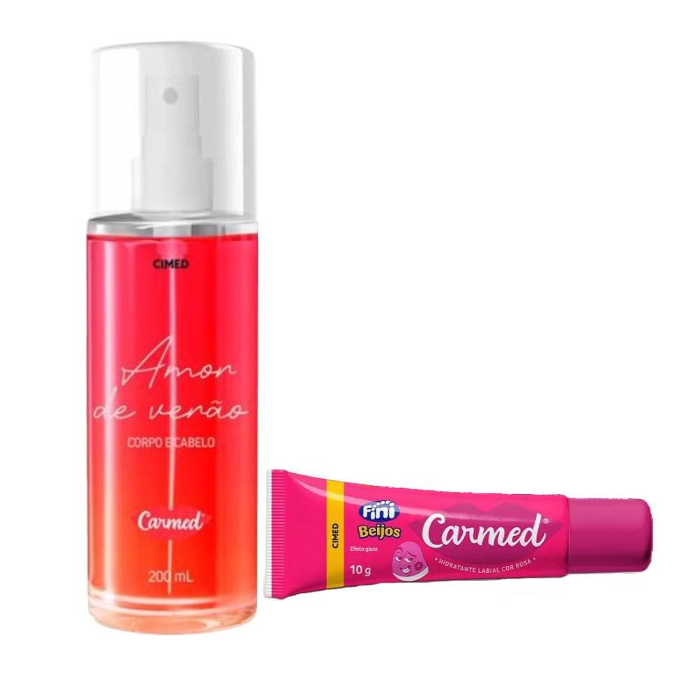 Kit Carmed Hidratante Labial Fini Beijos Cor Rosa 10g + Body Splash Amor De Verão 200ml