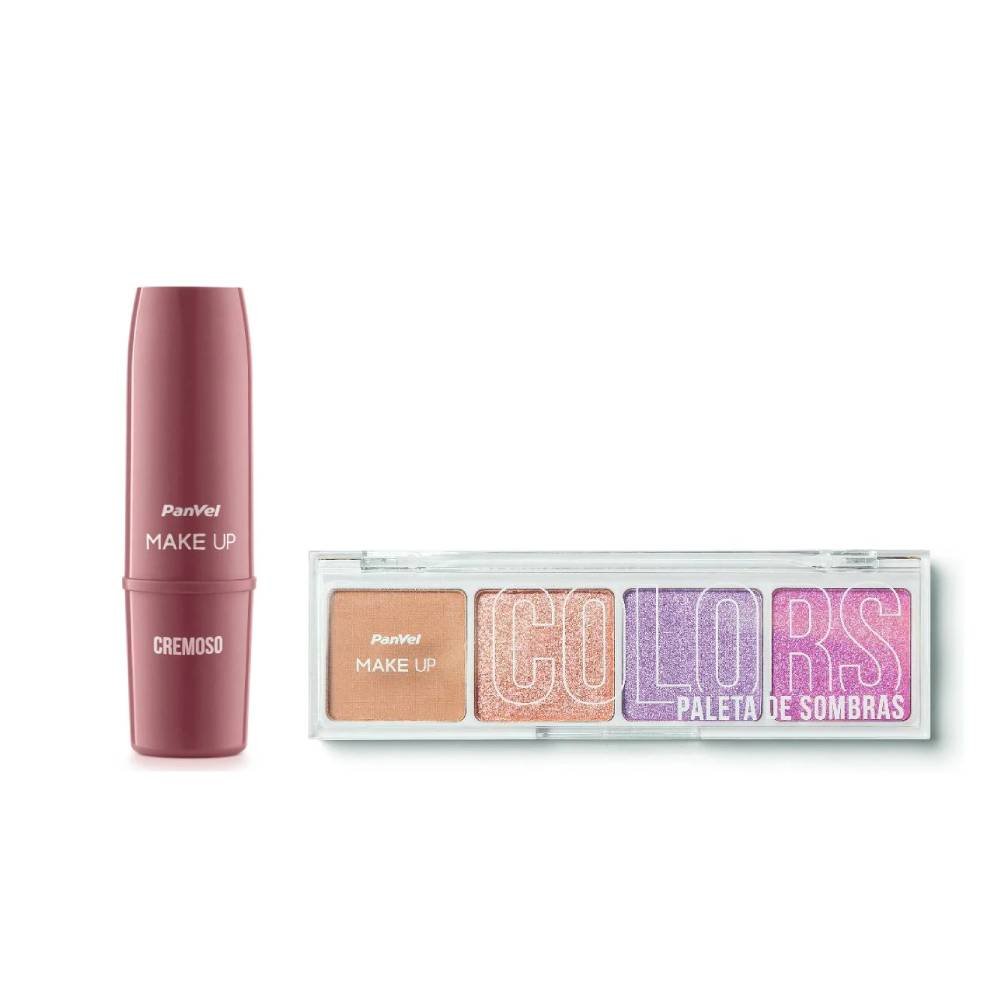 Kit Panvel Batom Make Up Cremoso Nude Chic + Paleta De Sombras Colors Make Up Glam