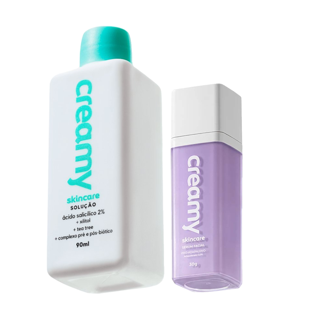 Kit Creamy Tônico Antiacne Esfoliante Ácido Salicílico 90ml + Sérum Facial Antiacne Pro Adapaleno 30g