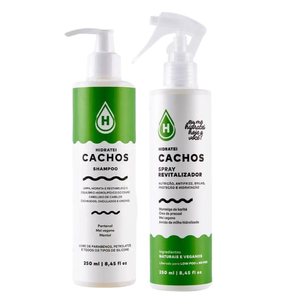 Kit Hidratei Shampoo Cachos 250ml + Spray Revitalizador Capilar Cachos 250ml