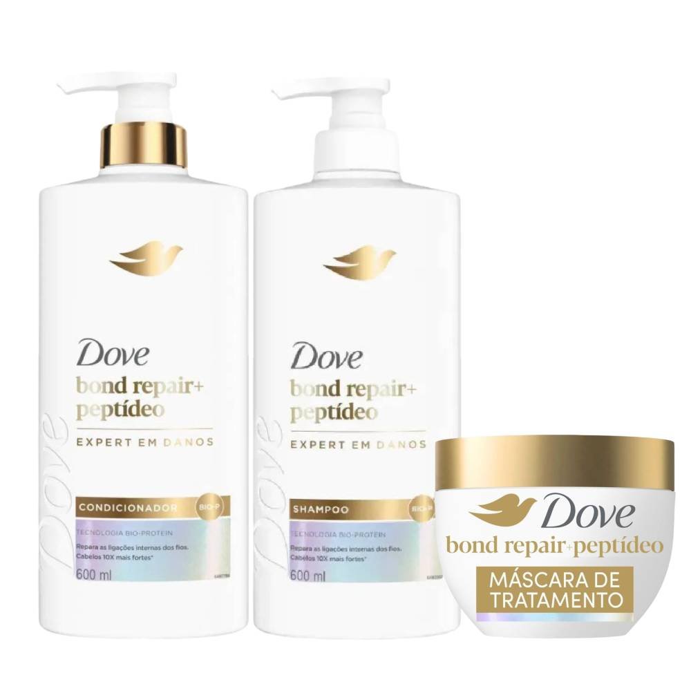 Kit Dove Bond Repair + Peptídeos Condicionador 600ml + Shampoo 600ml + Máscara De Tratamento Capilar 250g