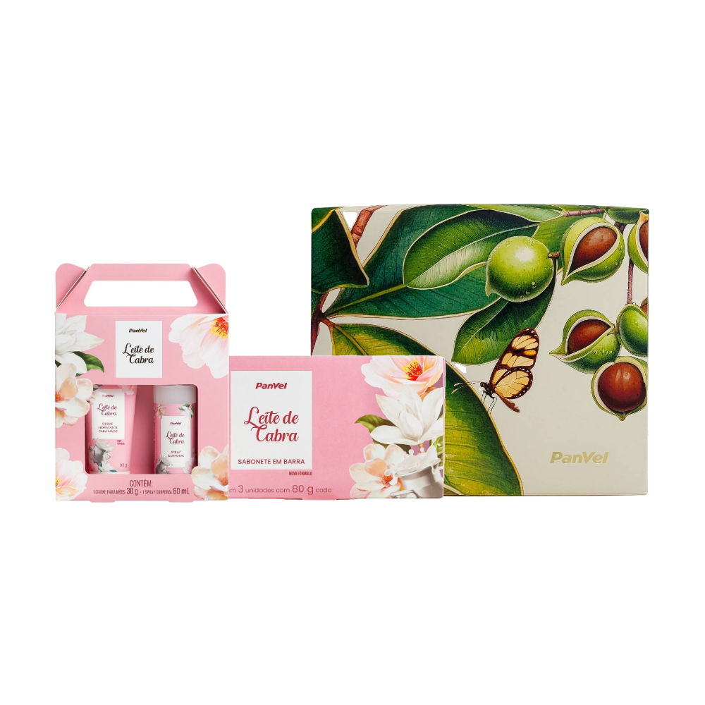 Kit Presente De Natal Panvel Leite De Cabra Creme Hidratante Para Mãos 30g + Spray Corporal 60ml + Sabonetes Em Barra 3 Unidades