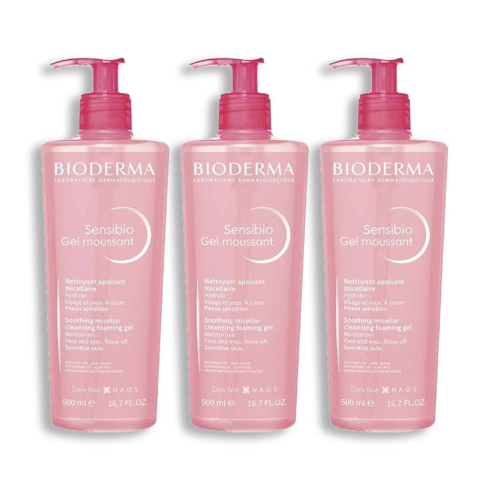 Kit 3x Gel De Limpeza Micelar Bioderma Sensibio Moussant Calmante E Hidratante 500ml