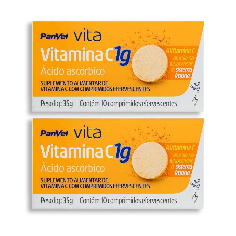 Combo 2x Vitamina C 1g Panvel Vita 10 Comprimidos Efervescentes Cada