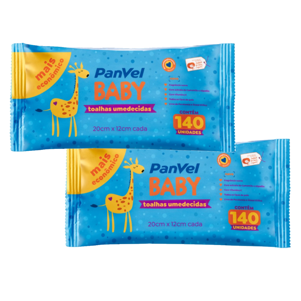 Combo 2x Lenços Umedecidos Panvel Baby 140 Unidades Cada