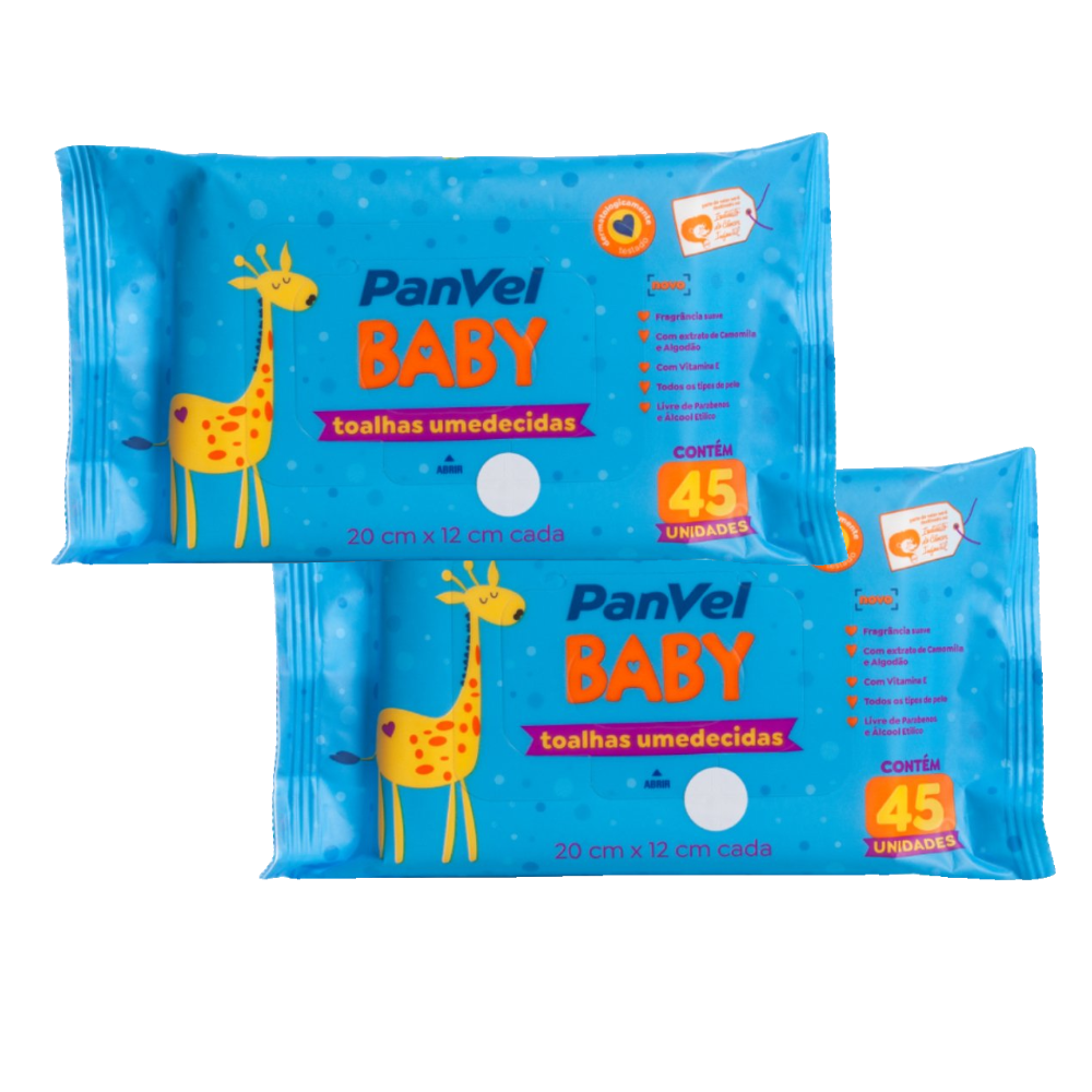Combo 2x Lenços Umedecidos Panvel Baby 45 Unidades Cada