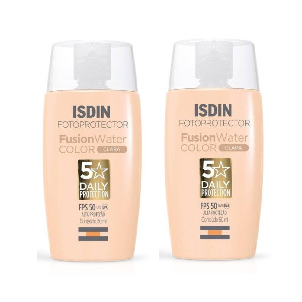 Combo 2x Protetor Solar Facial Isdin Fusion Water 5 Stars Color Fps50 Cor Clara 50ml Cada 