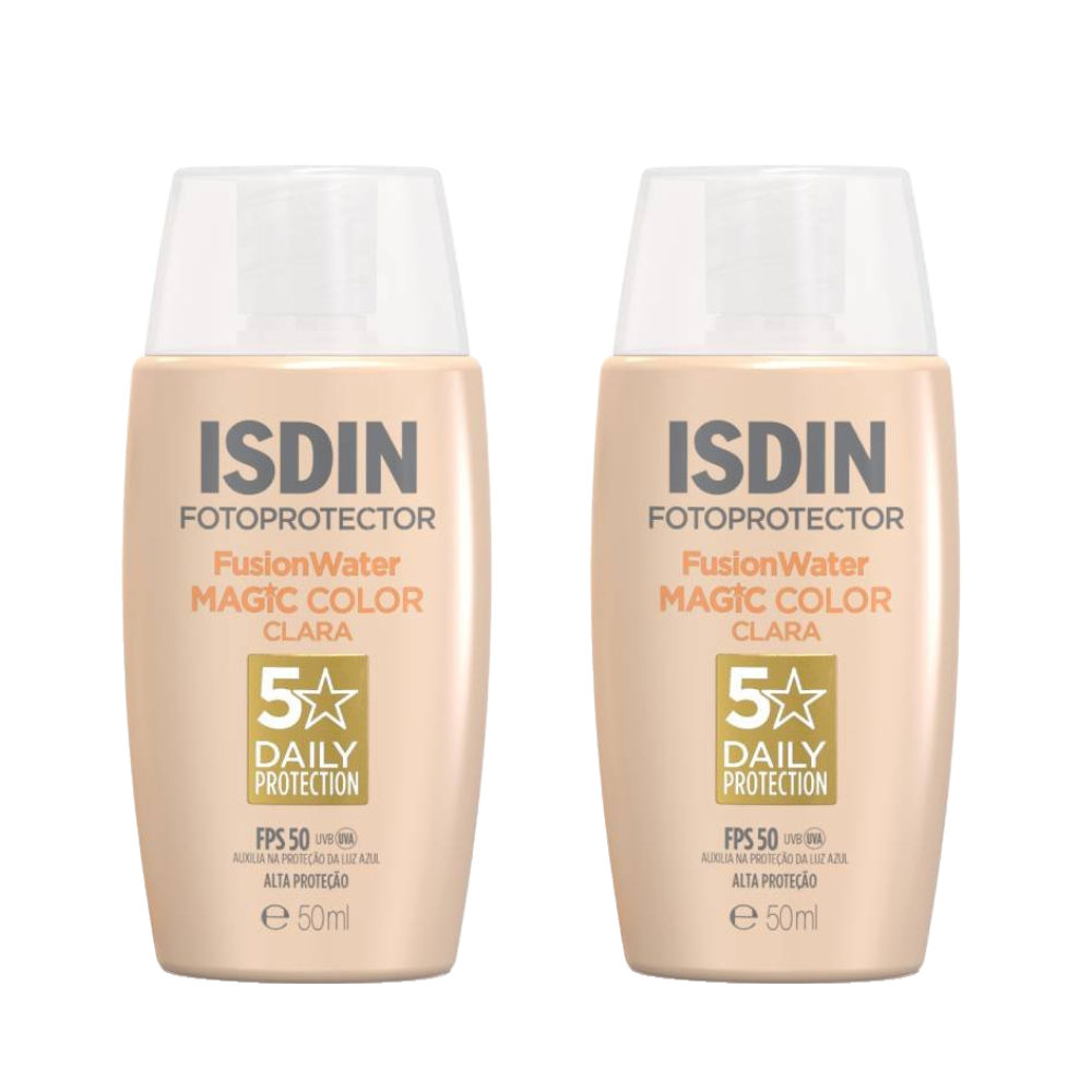 Combo 2x Protetor Solar Facial Isdin Fusion Water 5 Stars Color Fps50 Cor Média 50ml Cada