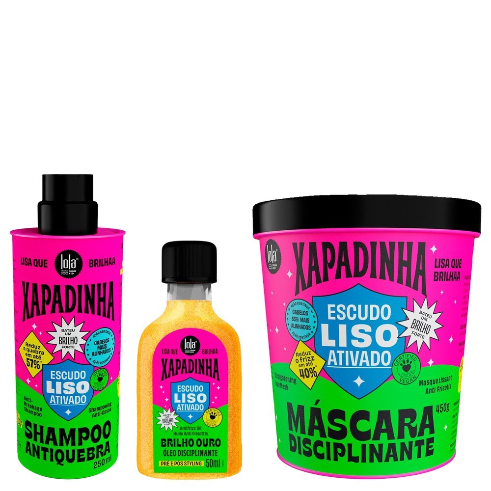 Kit Lola Cosmetics Xapadinha Máscara Disciplinante 450g + Shampoo Antiquebra 250ml + Óleo Disciplinante 50ml
