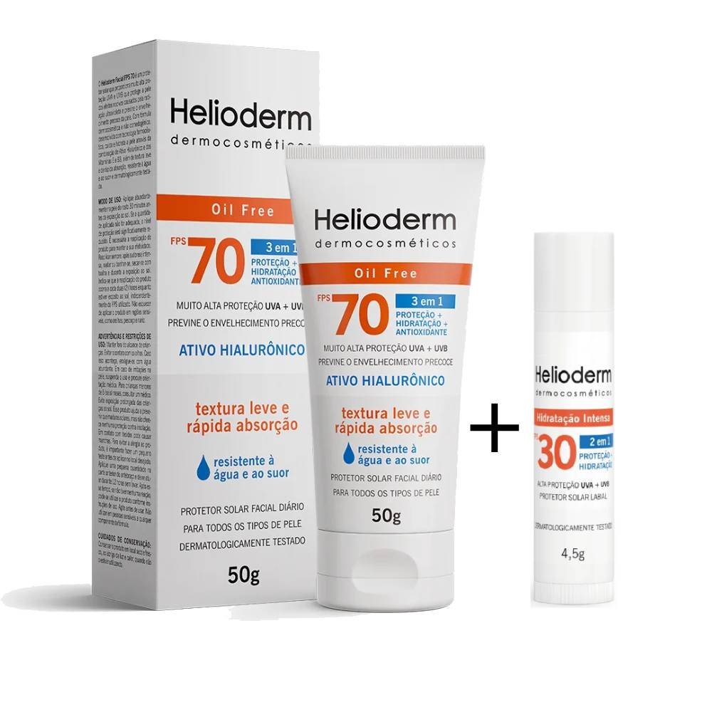 Kit Helioderm Protetor Solar Facial Fps70 Sem Cor 50g + Protetor Labial Fps30 4,5g