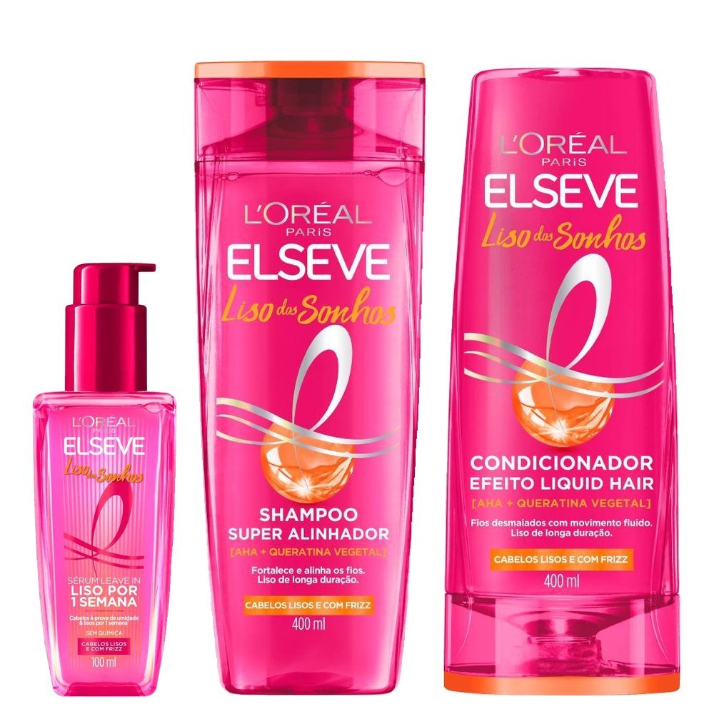 Kit Elseve Liso Dos Sonhos Shampoo 400ml + Condicionador 400ml + Sérum Capilar 100ml