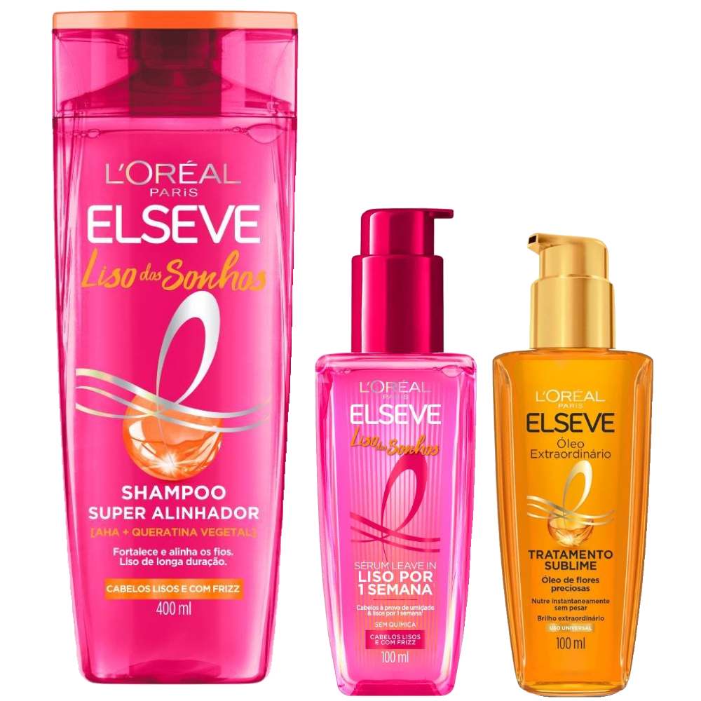 Kit Elseve Sérum Capilar Liso Dos Sonhos 100ml + Shampoo Liso Dos Sonhos 400ml + Óleo Extraordinário Capilar Tratamento Reconstrutor 100ml