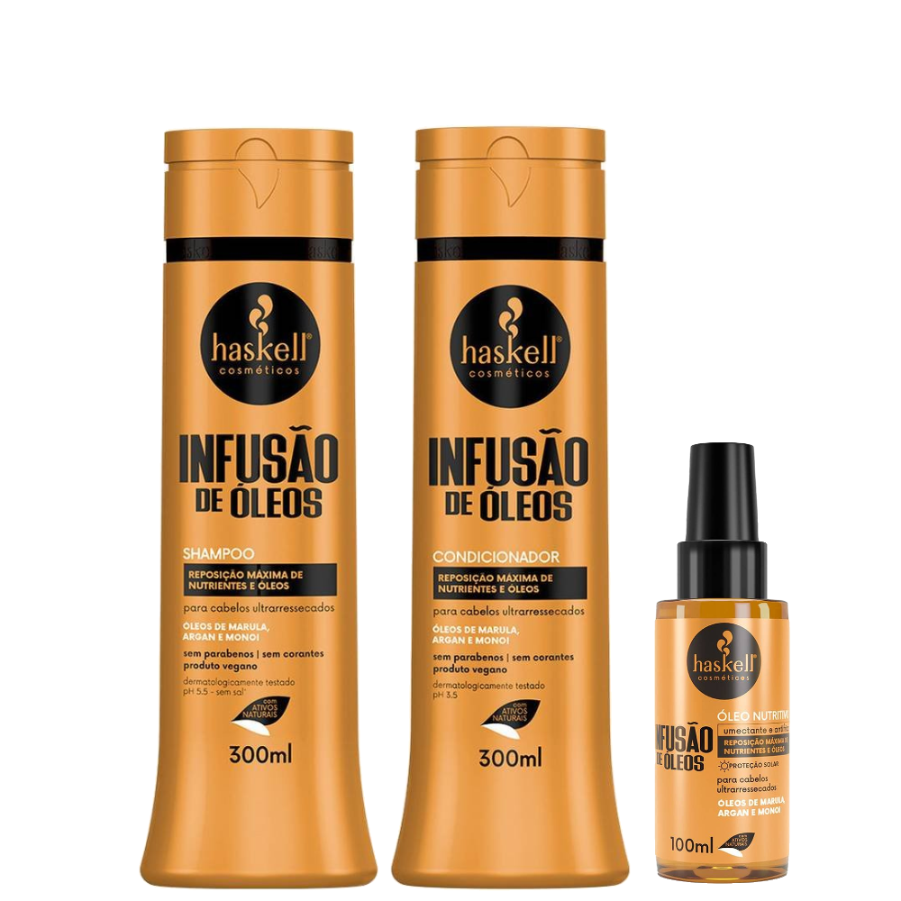 Kit Haskell Infusão De Óleos Shampoo 300ml + Condicionador 300ml + Óleo Capilar 100ml