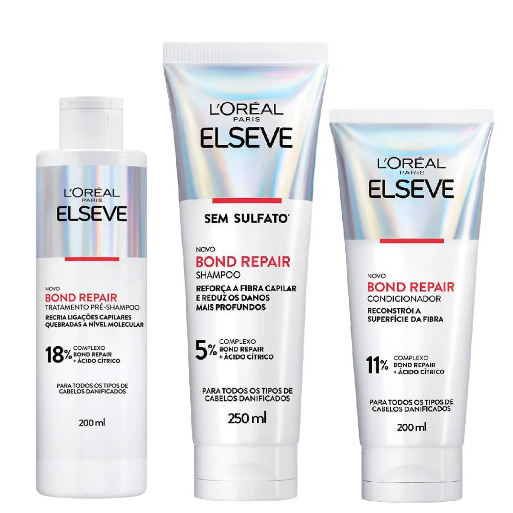 Kit Elseve Bond Repair Pré Shampoo 200ml + Shampoo 250ml + Condicionador 200ml