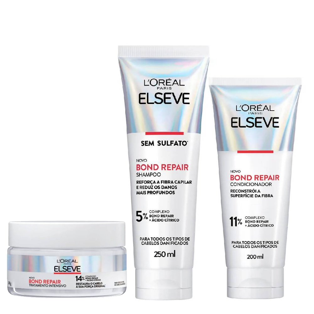 Kit Elseve Bond Repair Shampoo 250ml + Condicionador 200ml + Máscara De Tratamento Capilar 200g