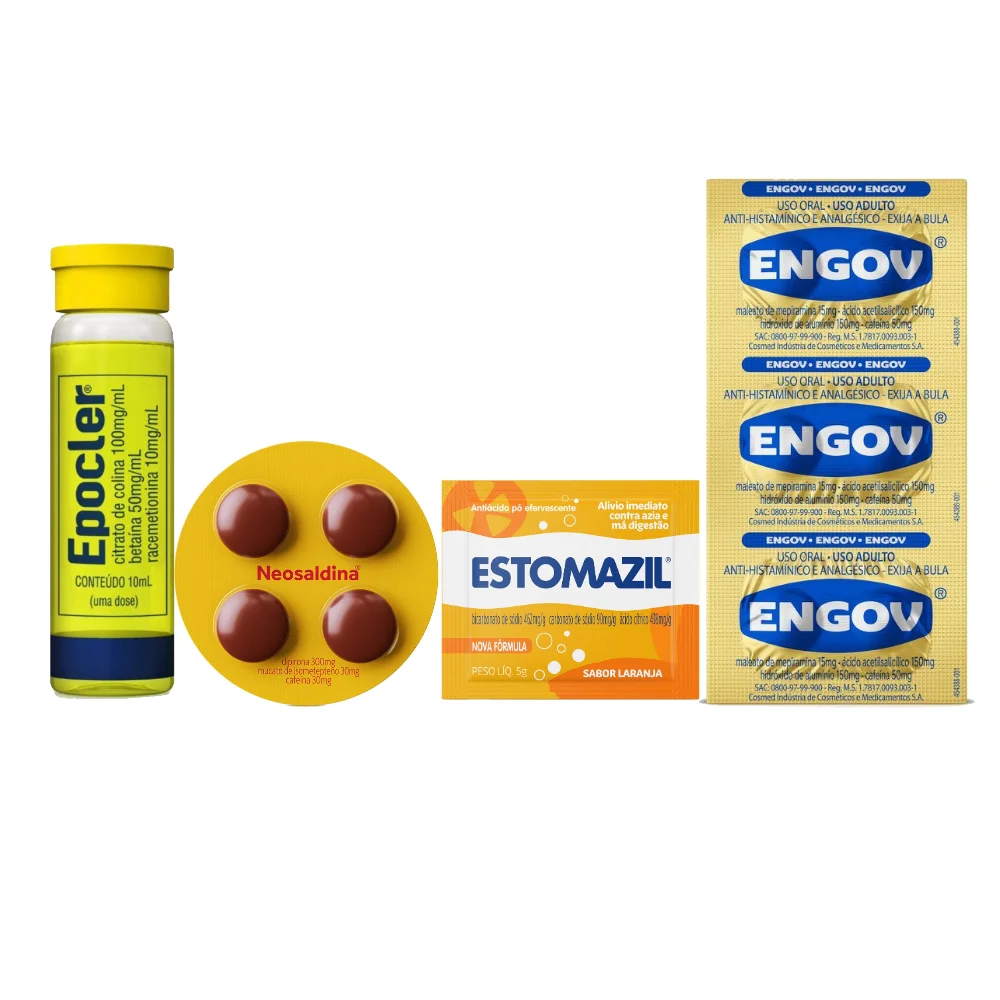 Kit Ressaca Epocler 10ml + Engov 6 Comprimidos + Neosaldina 4 Drágeas + Estomazil Laranja 5g