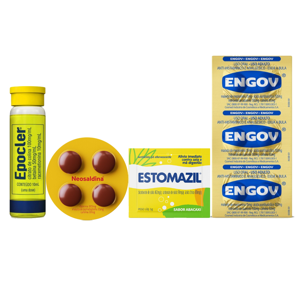 Kit Ressaca Epocler 10ml + Engov 6 Comprimidos + Neosaldina 4 Drágeas + Estomazil Abacaxi 5g