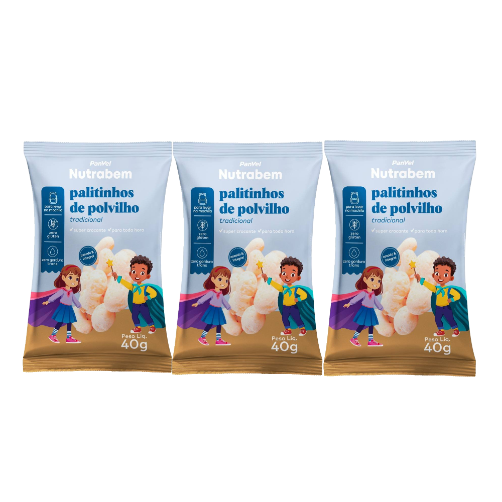 Kit Biscoito De Polvilho Palitinho Infantil Panvel Nutrabem 40g 3 Unidades