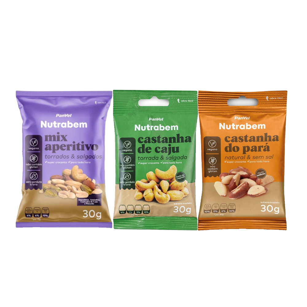 Kit Panvel Mix Aperitivo Nutrabem 30g + Castanha Do Para Nutrabem 30g + Castanha Caju Nutrabem 30g 