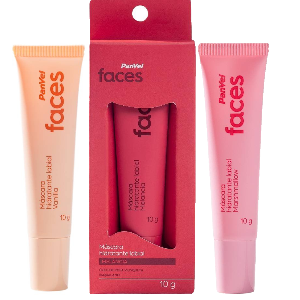 Kit Panvel Máscara Hidratante Labial Faces Marshmallow 10g + Máscara Hidratante Labial Faces Vanilla 10g + Máscara Hidratante Labial Faces Melancia 10g