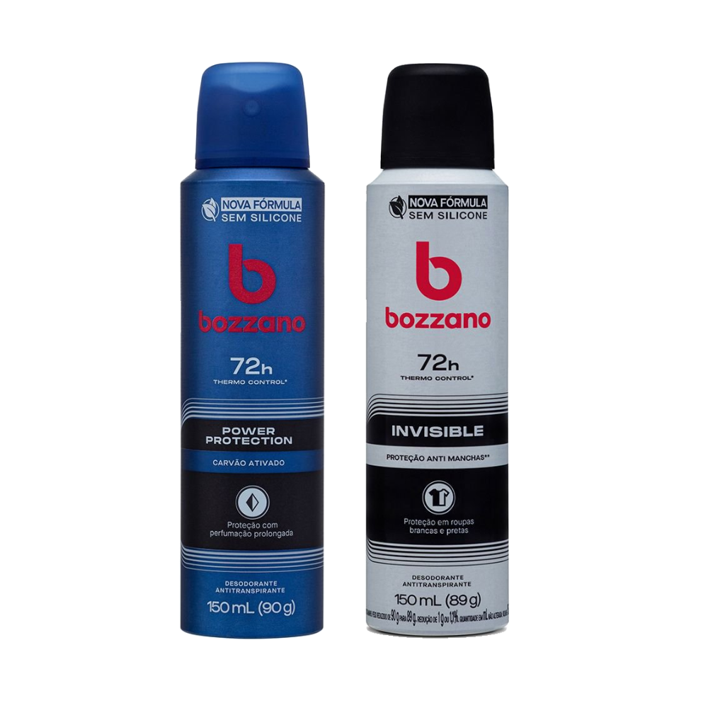 Kit Desodorante Aerossol Bozzano Power Protection 150ml+ Desodorante Aerossol Antitranspirante Masculino Invisible 150ml