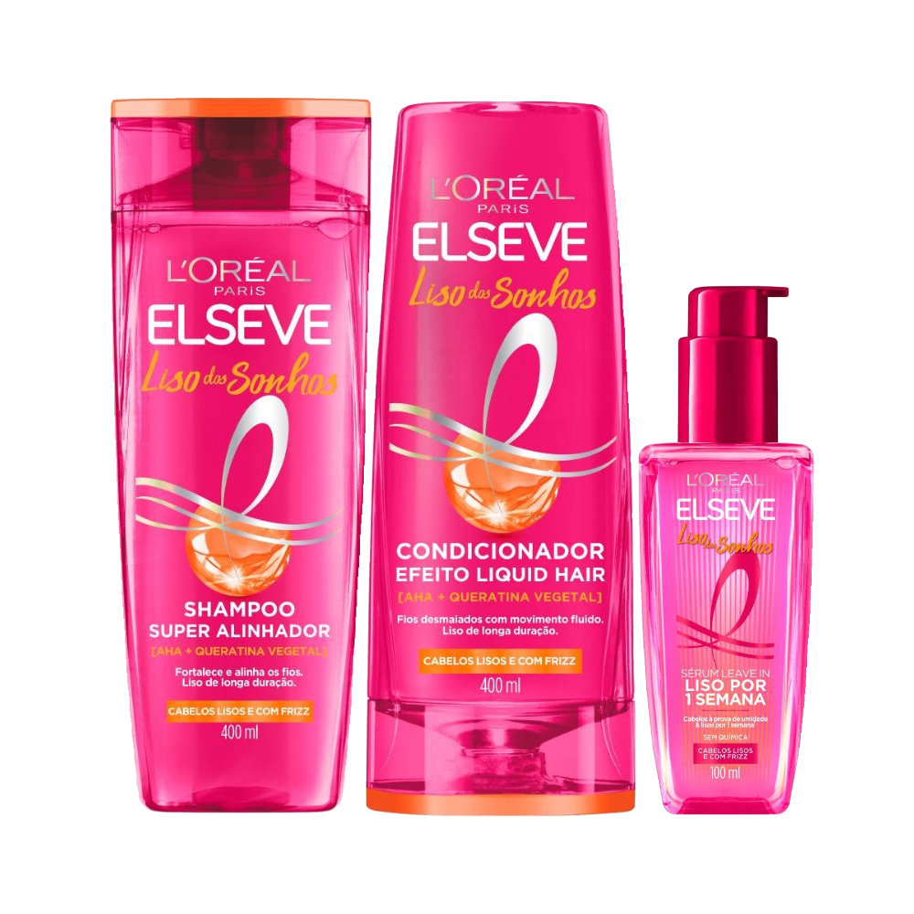 Kit Elseve Shampoo L'oréal Paris Liso Dos Sonhos 400ml + Condicionador L'oréal Paris Liso Dos Sonhos 400ml + Sérum Capilar L'oréal Paris Liso Dos Sonhos 100ml