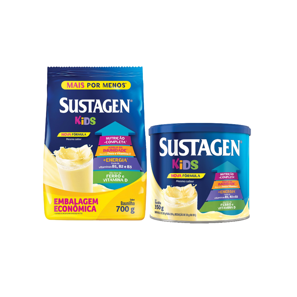 Kit Sustagen Complemento Alimentar Kids Baunilha Sachê 700g + Complemento Alimentar Kids Sabor Baunilha 350g