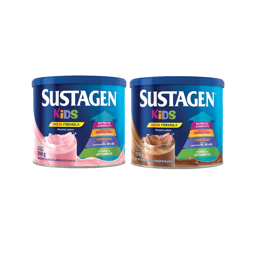 Kit Sustagen Complemento Alimentar Kids Sabor Morango 350g + Complemento Alimentar Kids Sabor Chocolate 350g