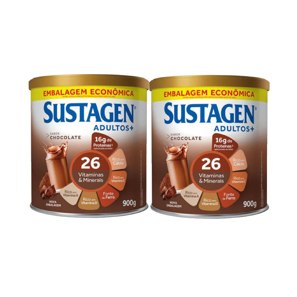 Kit Complemento Alimentar Sustagen Adultos+ Sabor Chocolate Lata 900g 2 Unidades