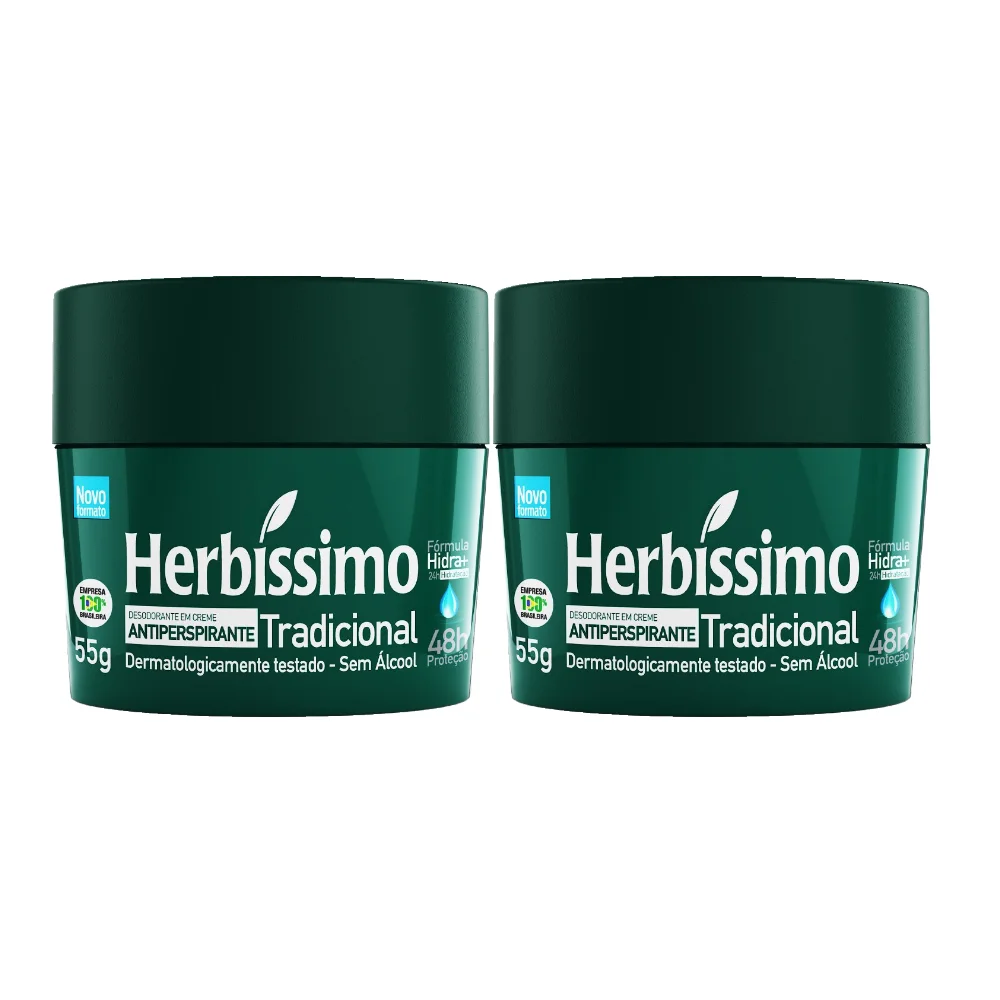 Kit Desodorante Em Creme Herbíssimo Tradicional 55g 2 Unidades