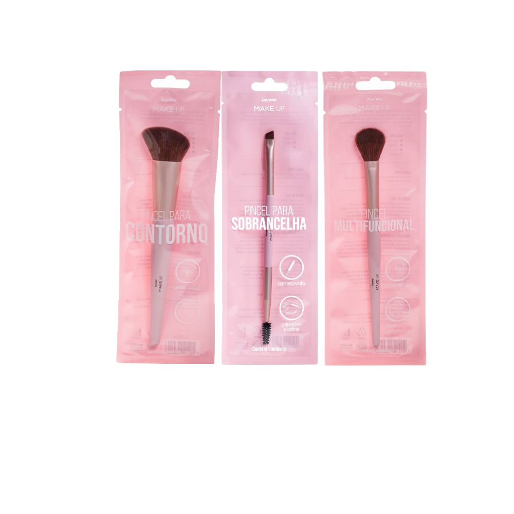 Kit Panvel Pincel Para Sobrancelhas Make Up + Pincel Para Contorno Make Up + Pincel Multifuncional Make Up