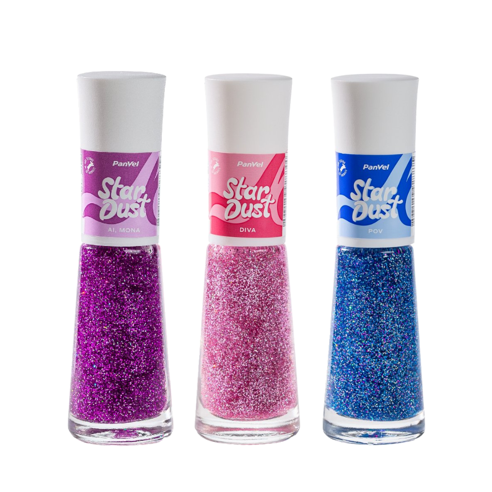  Kit Panvel Esmalte Cosmic Make Up Star Dust Diva 8ml + Esmalte Cosmic Make Up Star Dust Pov 8ml + Esmalte Cosmic Make Up Star Dust Ai, Mona! 8ml
