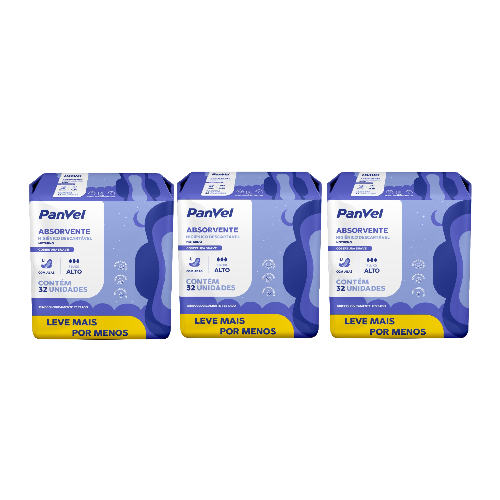 Kit Absorvente Panvel Essencial Noturno Com Abas 32 Unidades 3 Unidades