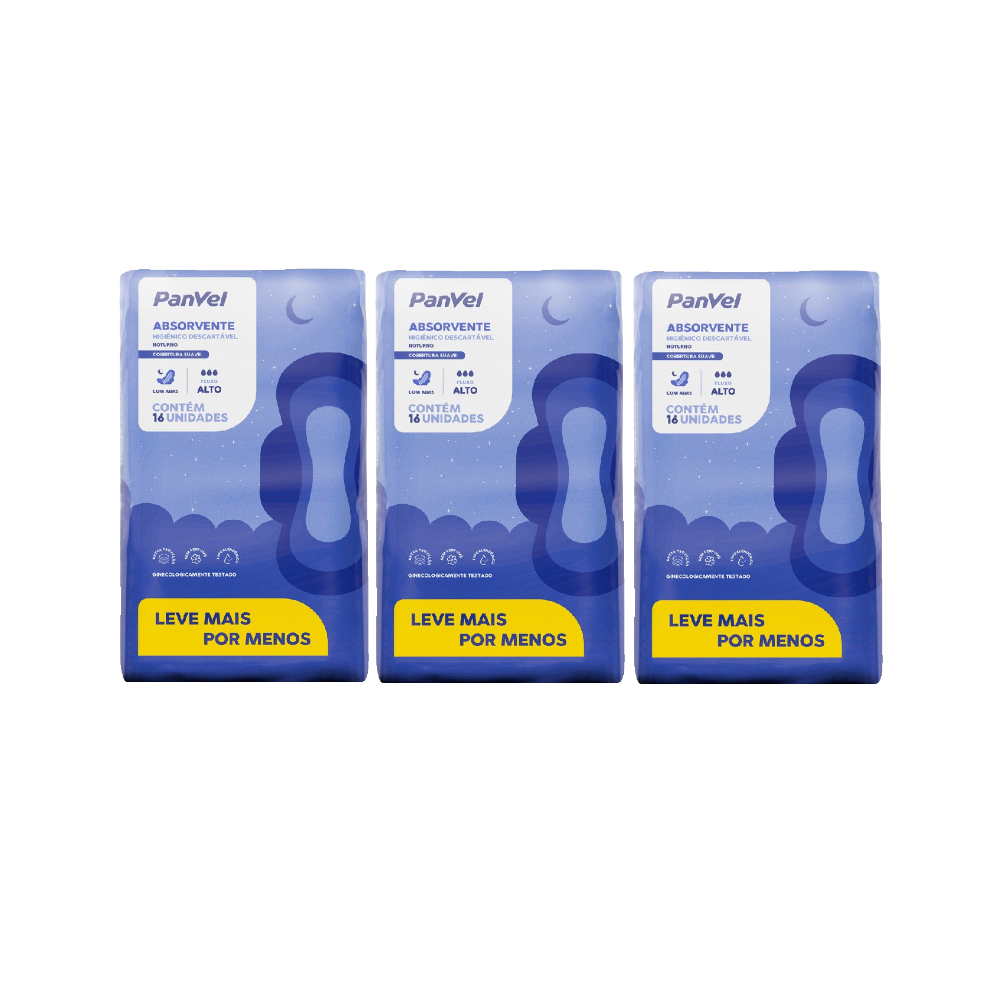 Kit Absorvente Panvel Essencial Noturno Cobertura Suave C/ Abas 16 Unidades 3 Unidades