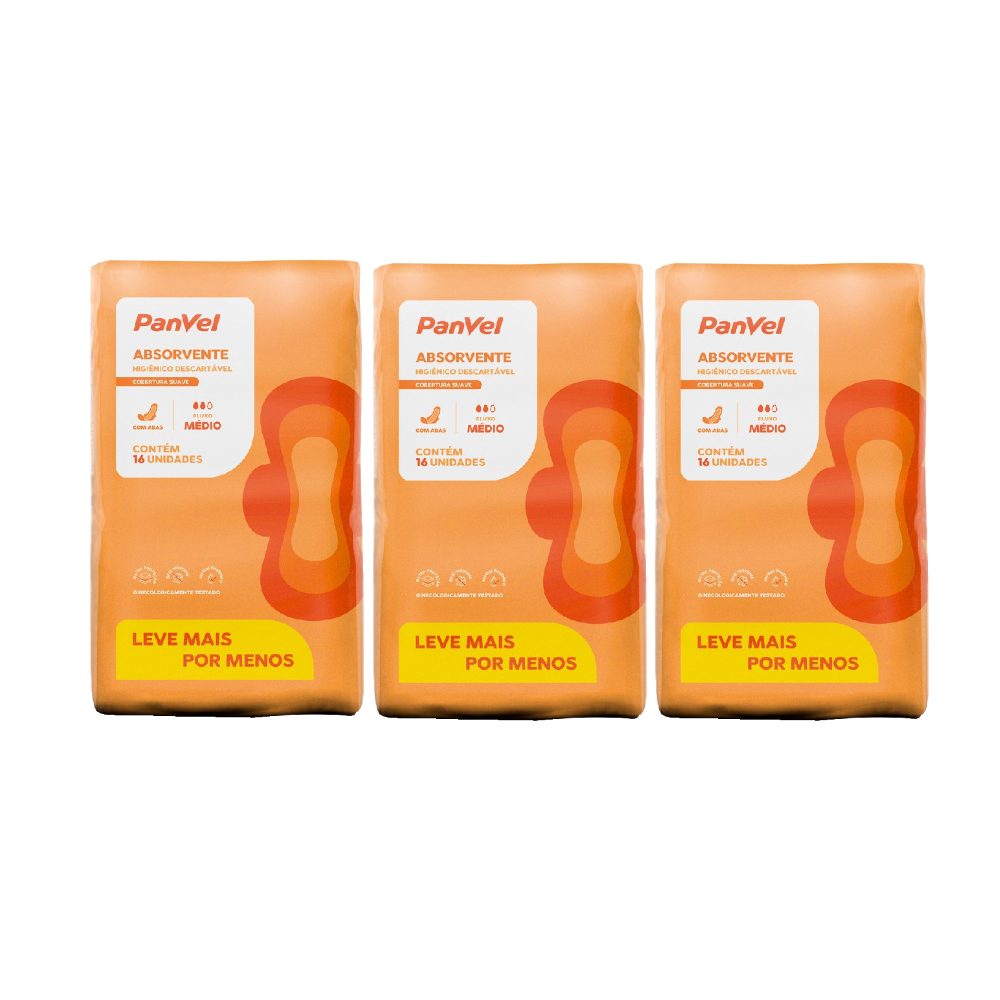 Kit Absorvente Panvel Essencial Suave Com Abas 16 Unidades 3 Unidades