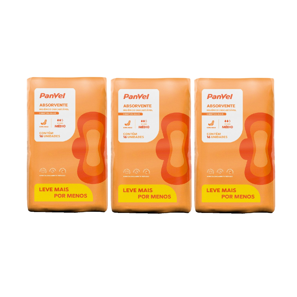 Kit Absorvente Panvel Essencial Suave Com Abas 16 Unidades 3 Unidades