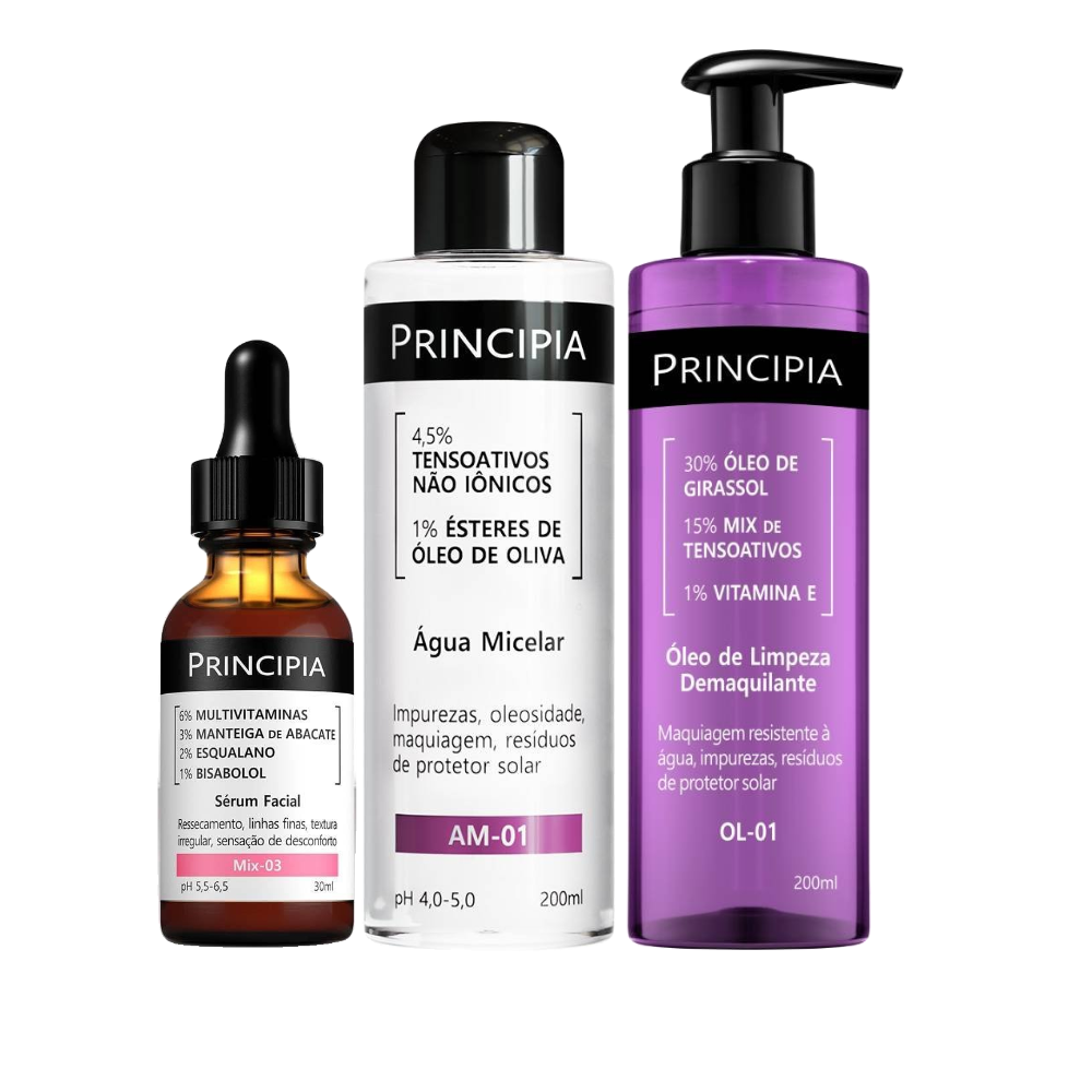 Kit Principia Sérum Facial Anti Idade Mix 03 30ml + Óleo De Limpeza Facial Demaquilante Ol 01 200ml + Água Micelar Am 01 200ml