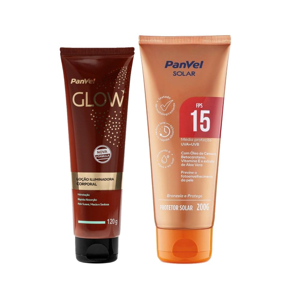 Kit  Panvel Protetor Solar Com Acelerador De Bronzeado Fps 15 200g + Loção Iluminadora Corporal Glow 120g