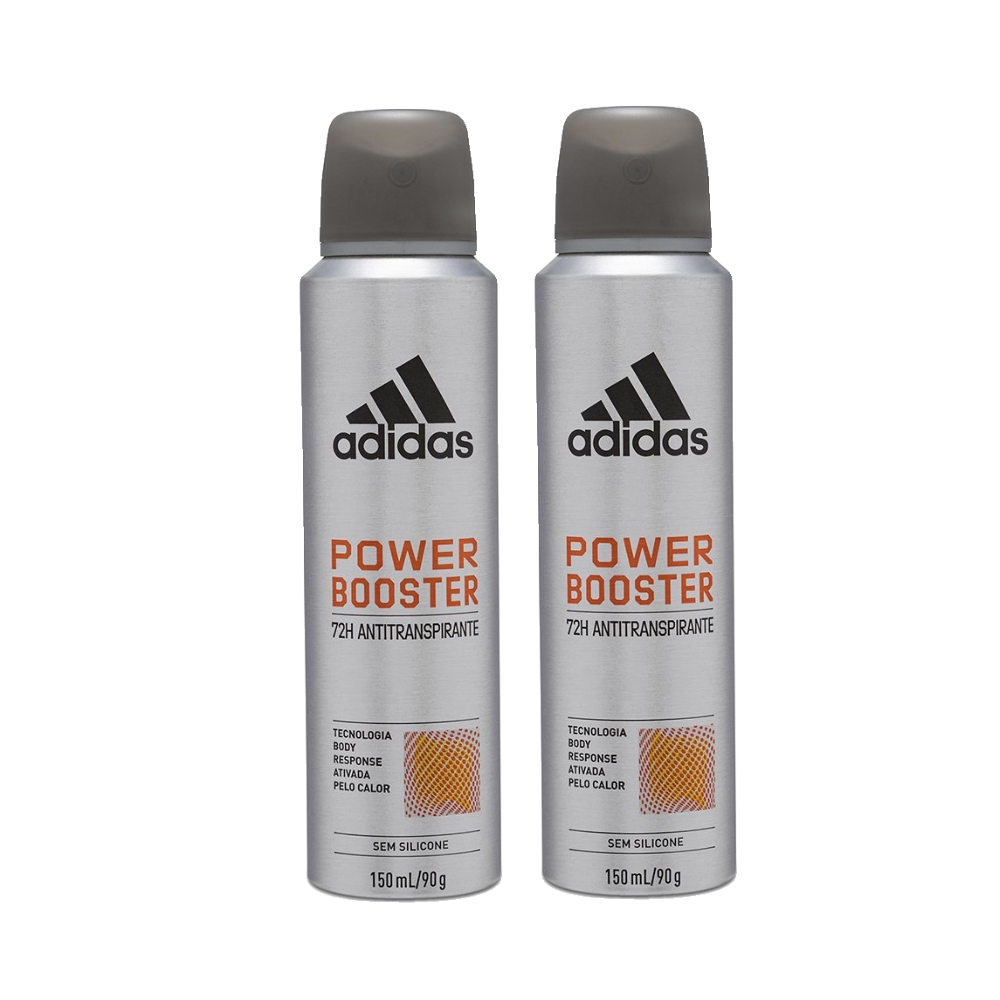 Kit Desodorante Adidas Aerossol Masculino Antitranspirante Power Booster 150ml 2 Unidades
