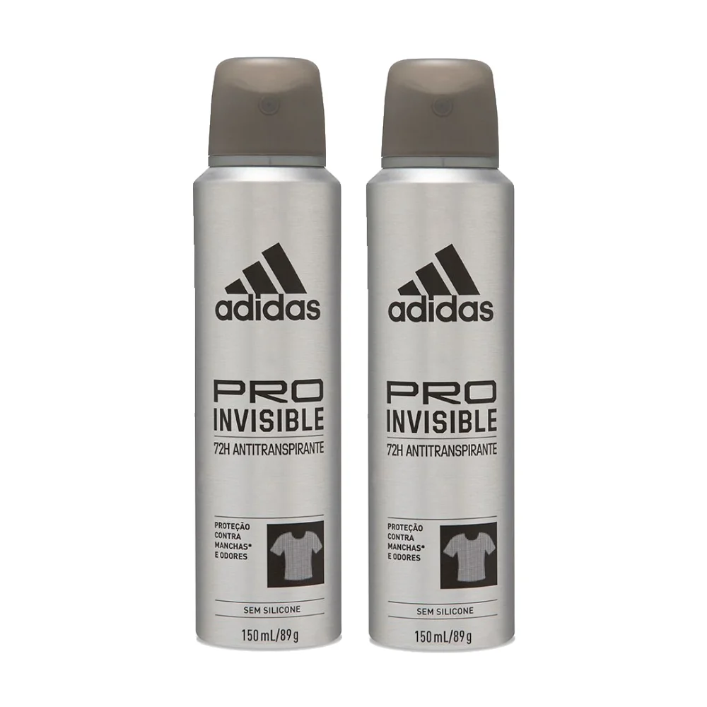 Kit Desodorante Aerossol Antitranspirante Adidas Masculino Pro Invisible 150ml  2 Unidades