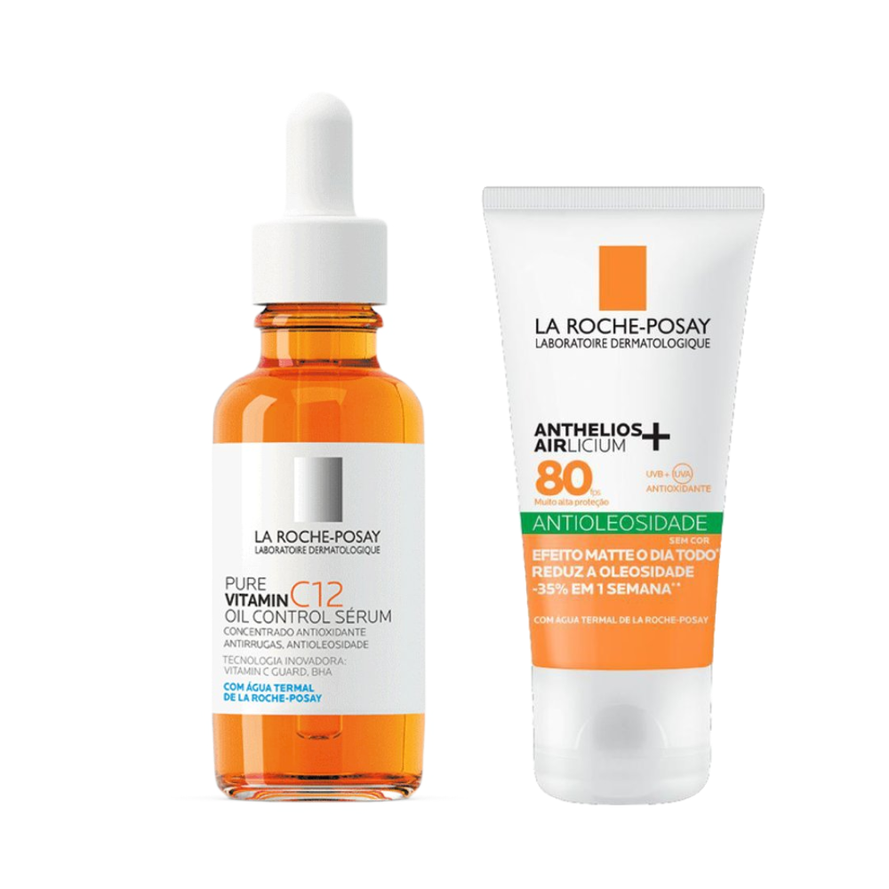 Kit La Roche-posay Sérum Facial Antioxidante Pure Vitamina C 12 Oil Control 30ml Grátis Protetor Solar Facial Anthelios Airlicium+ Fps80 40g 