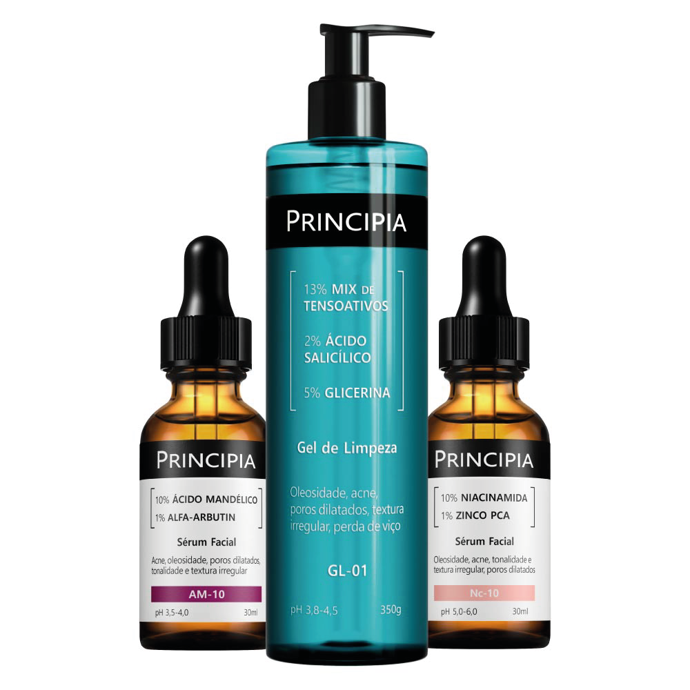 Kit Principia Gel De Limpeza Facial 350g + Sérum Facial Antiacne E Oleosidade Ácido Mandélico 10% 30ml + Sérum Facial Antiacne E Oleosidade Niacinamida 10% 30ml