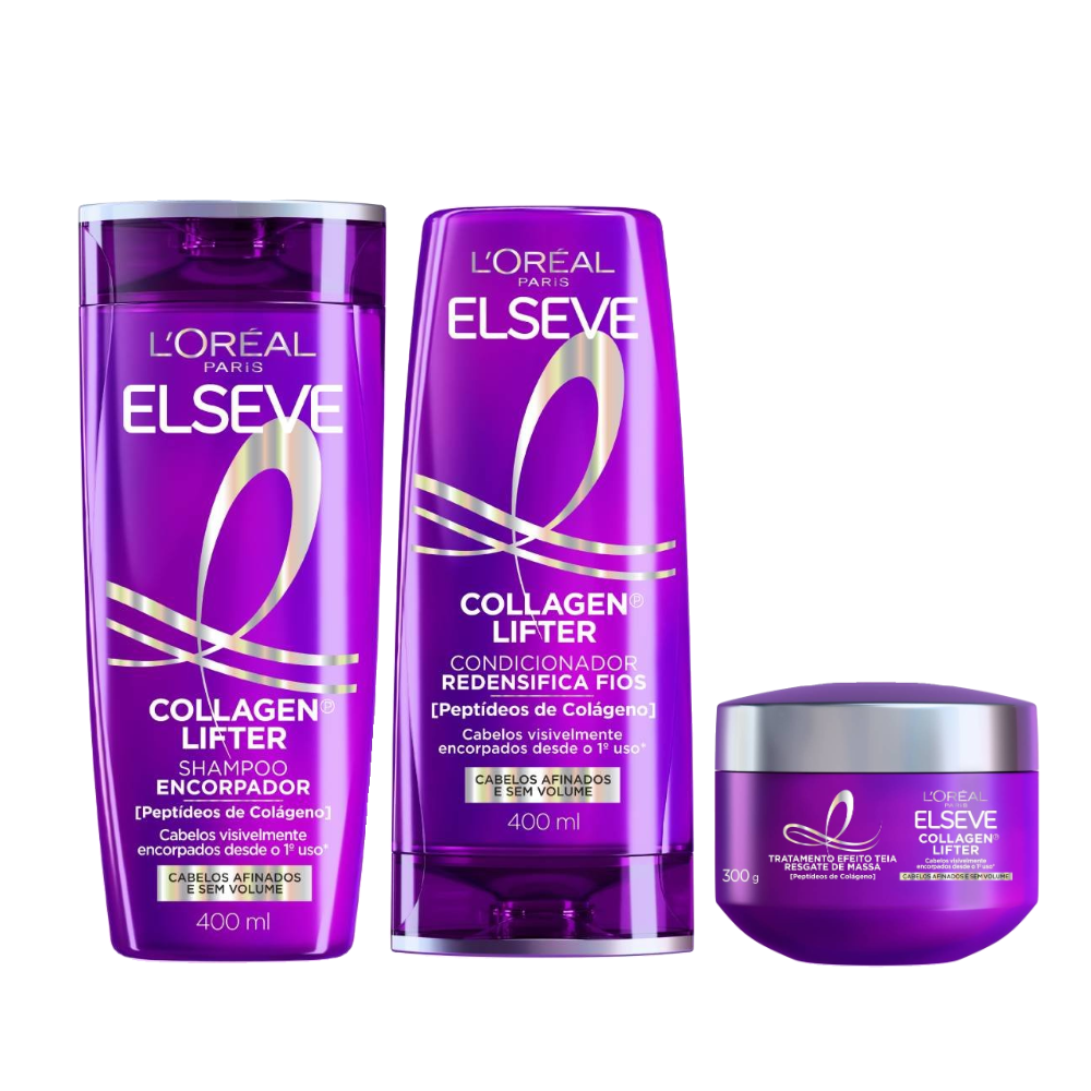 Kit Elseve Condicionador Collagen Lifter 400ml + Shampoo Collagen Lifter 400ml + Máscara De Tratamento Collagen Lifter 300g