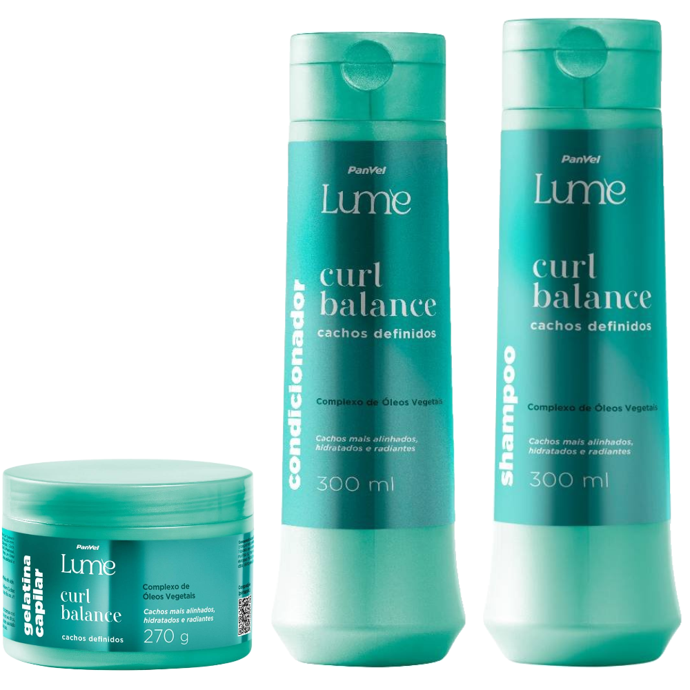 Kit Panvel Shampoo Curl Balance Lume 300ml + Modelador De Cachos Gelatina Curl Balance Lume 270g + Condicionador Curl Balance Lume 300ml