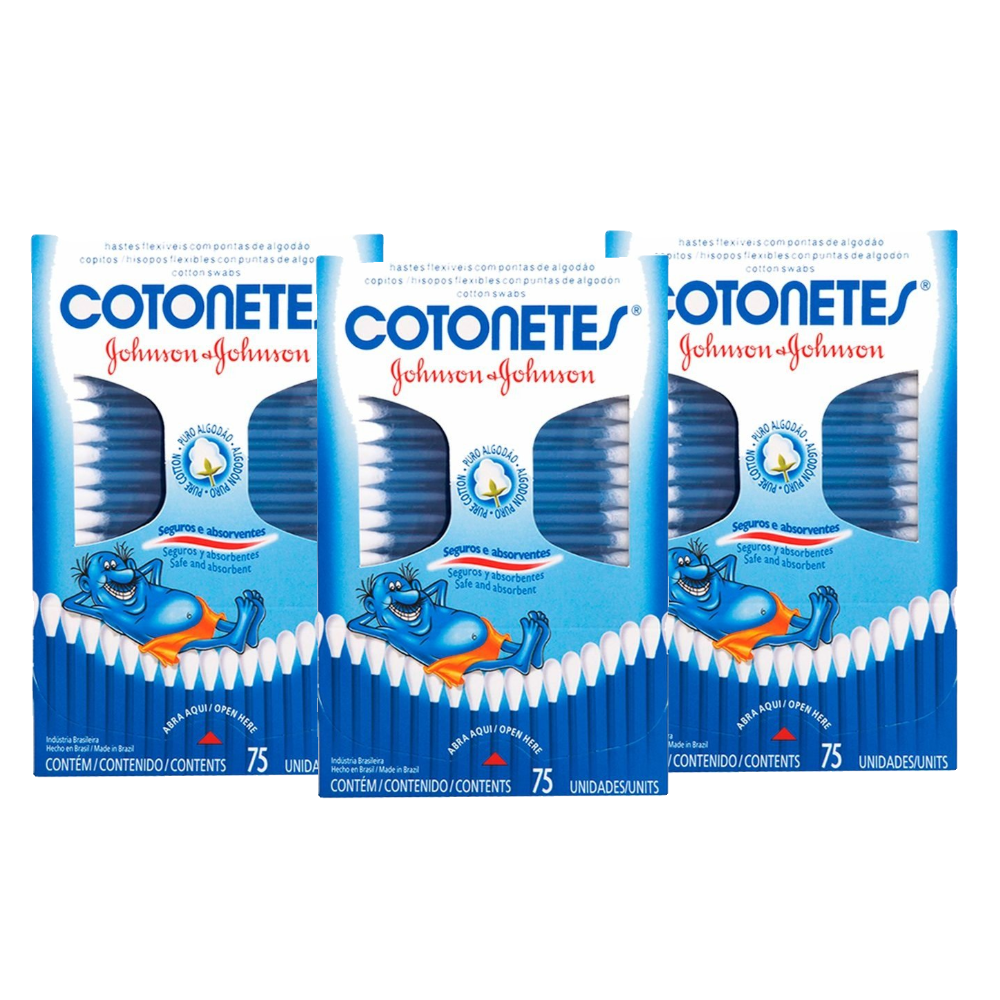 Kit Hastes Flexíveis Cotonetes 75 Unidades - 3 Unidades